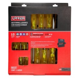 JUEGO 10 DESARMADORES MANGO AMBAR COMBINADOS URREA
